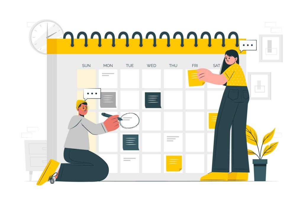 Two characters filling up calendar